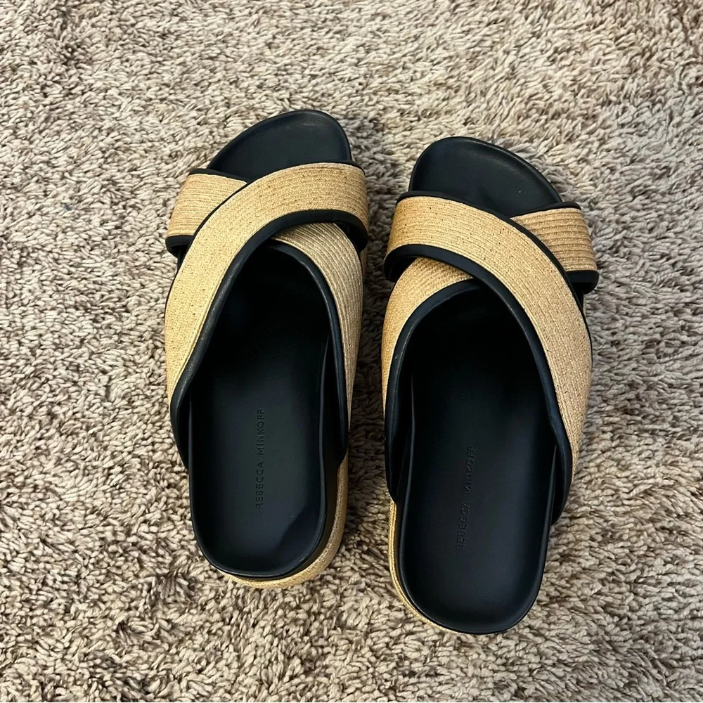 Rebecca Minkoff Black and Tan Platform Sandals
